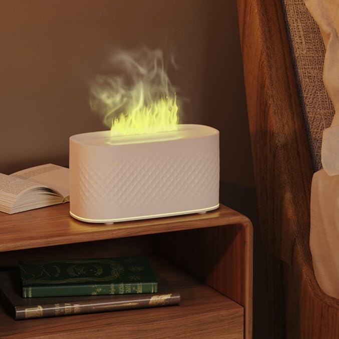 ‌Upgraded 7 Color Flame Humidifier - Essential Oil Humidifier, Silent Operation, Auto Off Safety, 160mL - White