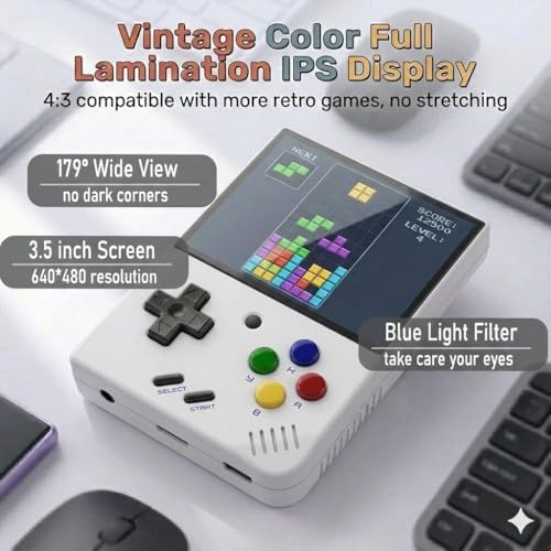 Mini Plus OnionOS Retro Handheld Game Console with 20+ Emulator, 3.5-inch 640*480 Screen 3000mAh, Gift for Men & Women with Portable Case, White