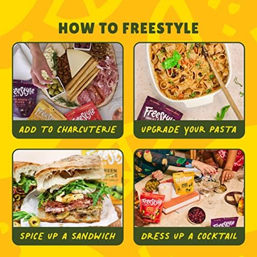 Freestyle Snacks Olive Snack Packs - As Seen on Shark Tank - Fresh Pitted Green Olives, Jumbo-Sized, Grown in Greece, All Natural, Non-GMO, Sugar-Free, Low Calorie - Lemon Garlic, 4oz (6 Pack)