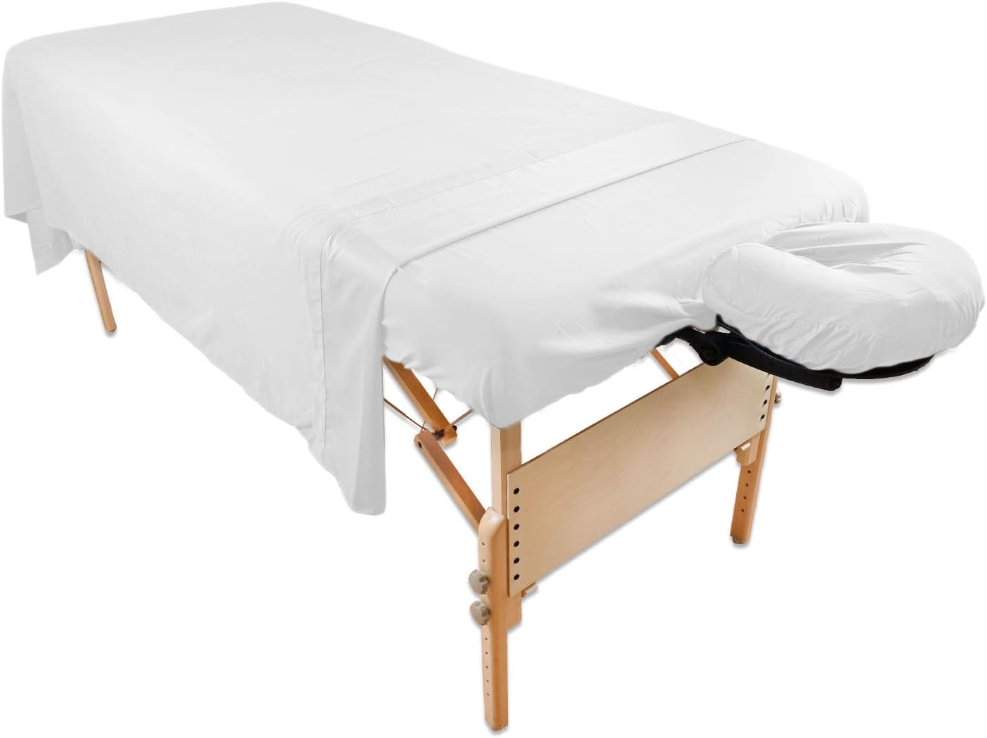 Massage Table Poly-Cotton Sheet Sets by Body Linen. - 3 Piece Set includes Flat & Flat Sheets and a Face Rest Cover. Super Soft and Durable for Professional Use (White)