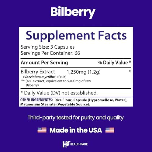 Healthfare Bilberry Supplement for Eyes | 5000mg Extract | Vision & Eye Health Support | Antioxidant Support | 200 Vegan Capsules | Extra Strength | Non-GMO, Gluten-Free | Made in USA