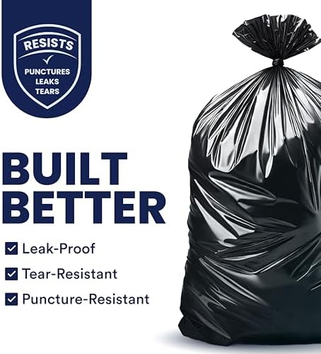 Plasticplace 55-60 Gallon Trash Bags │ 1.0 Mil │ Black Heavy Duty Garbage Can Liners │ 38” x 58” (100 Count)