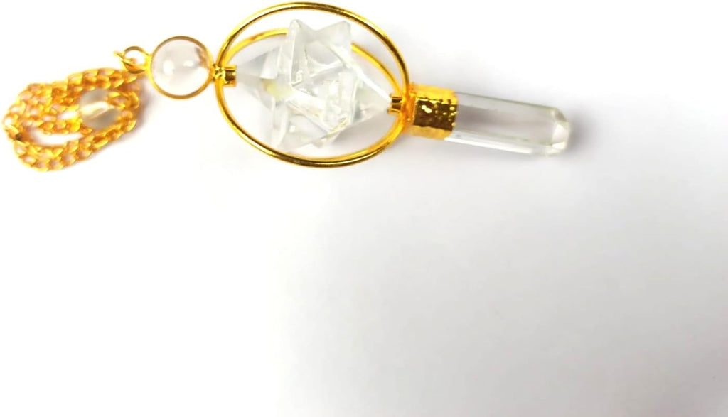 Jet Crystal Quartz Gold Plated Spinning Merkaba Pendulum 2.5 inch Jet International Crystal Therapy 40 Page Booklet Chakra Balancing