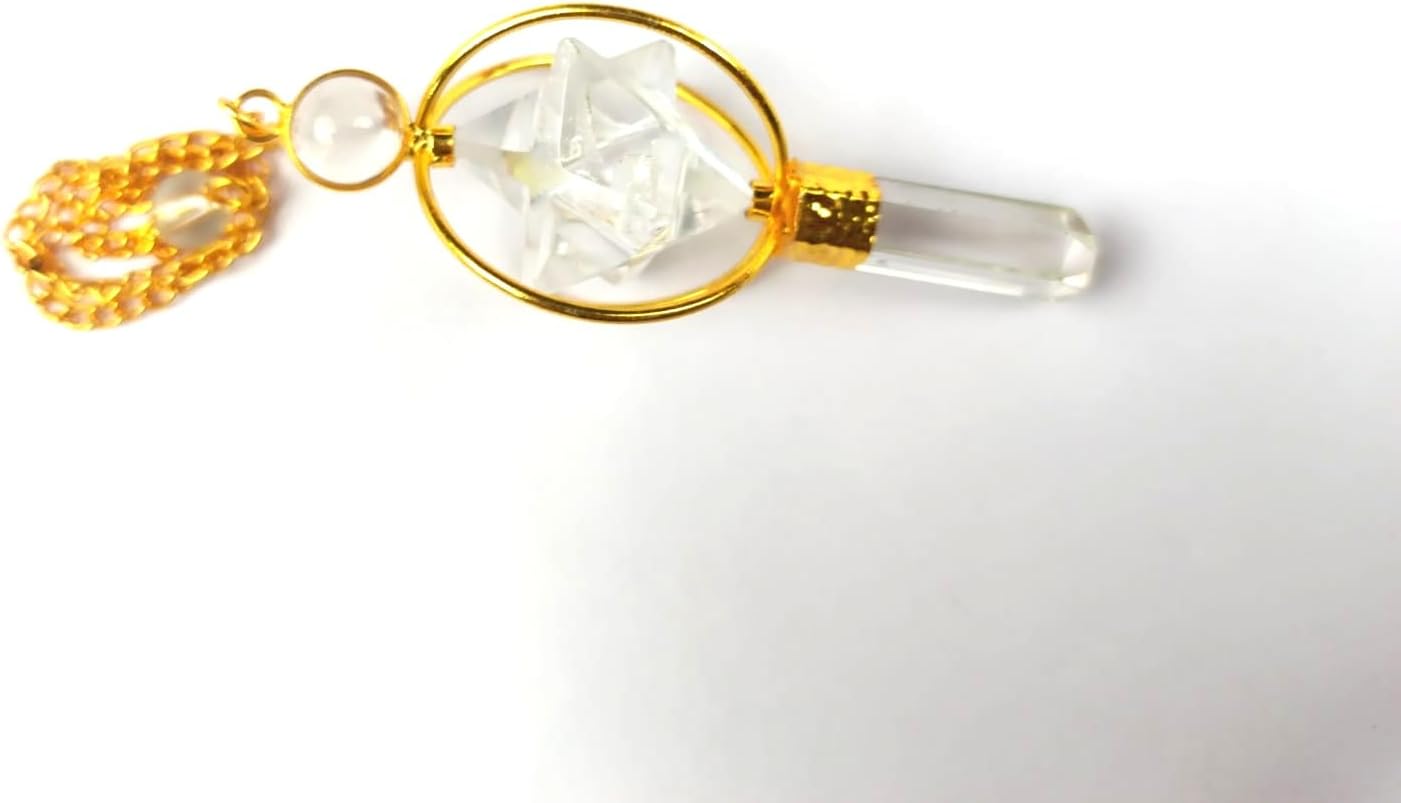 Jet Crystal Quartz Gold Plated Spinning Merkaba Pendulum 2.5 inch Jet International Crystal Therapy 40 Page Booklet Chakra Balancing