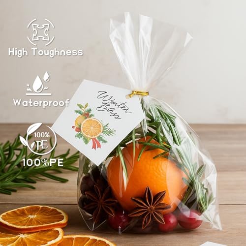 WIKDAY Cellophane Bags 50 PCS 6x10 Inches Clear Gift Gags with Ties Plastic Treat Party Favor Candy Bags for Gift Giving, Packaging Snack, Products