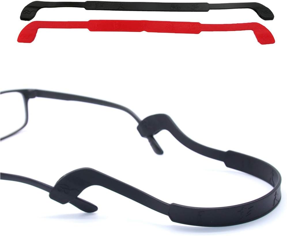 Glasses Strap Anti-Slip Silicone Eyeglass Strap Eyewear Retainers Sports Elastic Soft Sunglass Cord Holder for Men Women 2PCS(Black /Red)