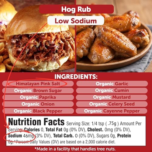 FreshJax Organic Hog Rub Pork BBQ Seasoning – 4.4 oz Sweet & Savory Dry Rub for Ribs, Pork Chops, Tenderloin & Roasts | for Grilling, Roasting & Slow Cooking | Low Sodium, Large Bottle - Made in USA