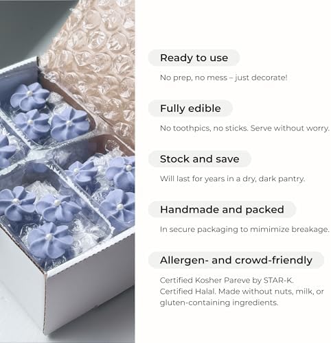 Mini Edible Royal Icing Flowers (36 Count), Petite Edible Flower Cake Decorations, Edible Flowers for Cupcakes, Flowers with Pearl Sprinkles for Cakes & Cupcakes, Global Sugar Art (Pink, 36 Count)