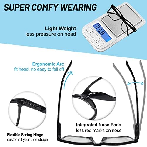 4 Pack Reading Glasses with Spring Hinges, Rectangle Readers for Women Men 1.0 1.25 1.5 1.75 2.0 to 4.0