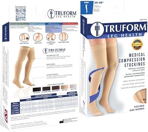 Truform 20-30 mmHg Compression Stockings for Men and Women, Knee High Length, Closed Toe, Beige, Small