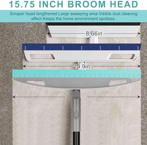 Multifunction Rubber Air Broom, Silicone Floor Squeegee Broom with 59" Long Handle, Scraping Broom for Floor Bathroom Kitchen Shower Tile Pet Hair Fur Marble Glass Water Window Foam Cleaning, Blue