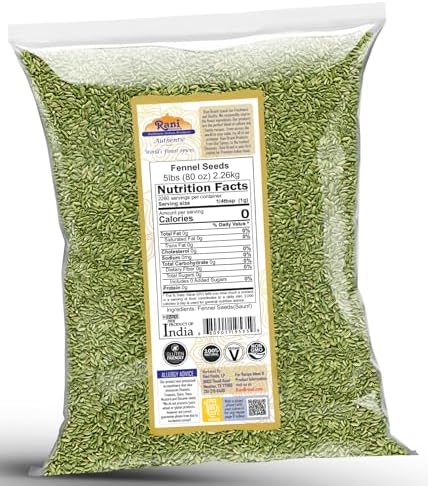 Rani Fennel Seeds (Saunf Sabut) Whole Spice 80oz (5lbs) 2.27kg Bulk ~ All Natural | Gluten Friendly | NON-GMO | Kosher | Vegan | Indian Origin