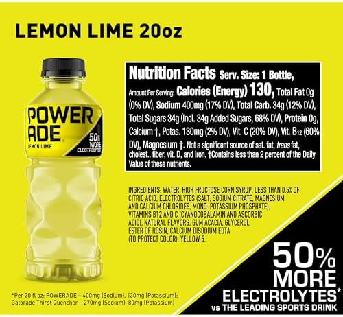 POWERADE Sports Drink Lemon Lime, 20 Ounce (Pack of 8)