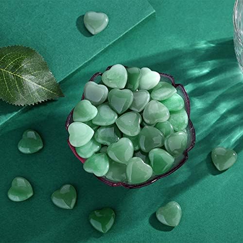 QINJIEJIE 20PCS Green Aventurine Thick Heart Crystals Stones Natural Love Shaped Gemstones Pocket Quartz Crystal Bulk Polished Thumb Stones Set Worry Stone Reiki Energy Balancing Meditation Gift