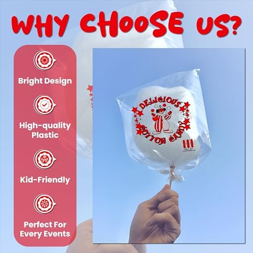 Perfectware Cotton Candy Bags with Clown Design. Includes Twist Ties- Pack of 100ct