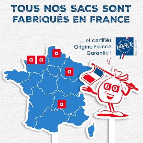 alfapac -10 bin bags 50L with strong sliding link - made in France - bi-material recycled & vegetal
