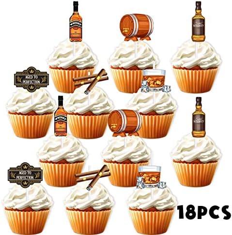 18pcs Brown Glitter Dessert Cupcake Topper Aged to Perfection Beer Festival Traditional Oktoberfest Festival Theme Decor Supplies Men Happy Birthday Decorations