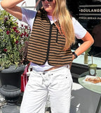 Colorful world Striped Fleece Vest Women High Neck Zip Up Sleeveless Teddy Sherpa Vest with Chest Pocket