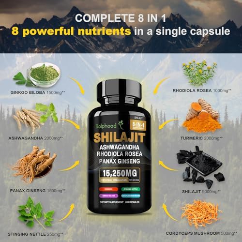 Shilajit for Men/Women - Pure Himalayan Organic,Shilajit Capsules with Ashwagandha,Supplements 60 Capsules Alternative to Resin,Drops & Gummies