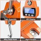 RoMech 660lb Digital Hanging Scale with Cast Aluminum Case, Handheld 300Kg Mini Crane Scale with Hooks for Farm Hunting Fishing Outdoor (Orange)