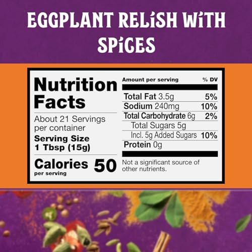 Patak’s Brinjal Eggplant Pickle - Medium Heat Spicy Indian Pickle Relish w/Mustard Seeds, Garlic & Aromatic Spices - Vegan & Gluten-Free Indian Eggplant Achar - Ready to Serve - 11oz Jar (Pack of 1)