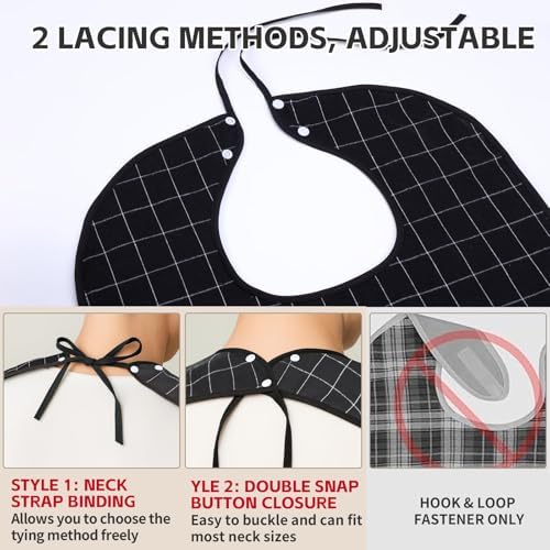 XKDOUS 3 Pack Waterproof Adult Bibs with Crumb Catcher, Reusable & Washable Large Dining Bibs for Men, Women, Elderly, Clothing Protector for Eating, Ideal Senior Gifts