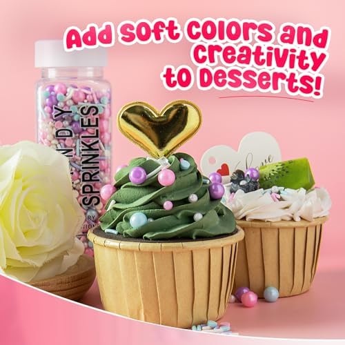 Sprinkles for Cake Decorating, 5.3Oz Pink Purple Blue and White Pearl Confetti Jimmies Mix Pastel Sprinkles for Cake Ice Cream Cupcakes Baking Topping