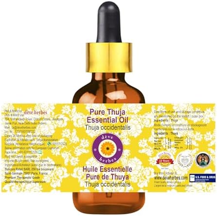 Deve Herbes Pure Thuja Essential Oil (Thuja occidentalis) with Glass Dropper Steam Distilled 30ml (1 oz)
