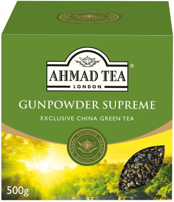 Ahmad Tea Green Tea, Gunpowder Loose Leaf, 500g - Caffeinated & Sugar Free