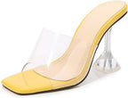 Women's Clear Square Open Toe High Heel Sandals Fashion Slip On Backless Crystal Stiletto Heel Slide Sandals Sexy Wedding Party Prom Dress Shoes 4.5-14 Size