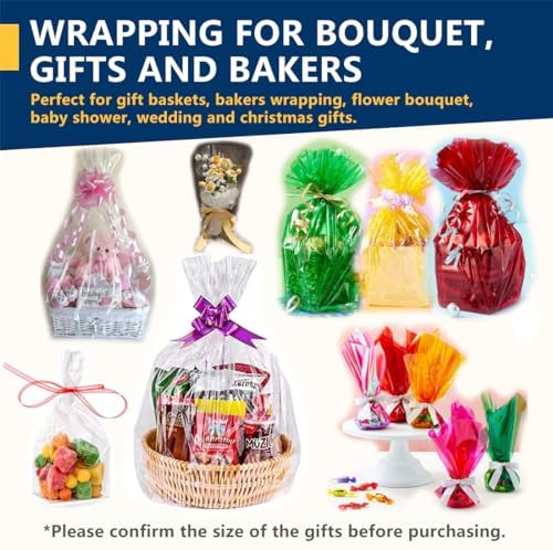 PerkHomy Colored Cellophane Wrap Roll 16" x 100' 3 Mil Thick Cellophane For Gift Basket Treats Goodie Wrapping Craft Flower Bouquet Plastic (Purple, 100ft (16in Width))