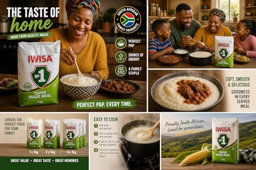 Iwisa Maize Meal 1kg| South African Pap | Fine White Cornmeal | Staple Food | 2.2lb | Plastic Bag