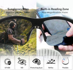 Attractive Bifocal Reading Sunglasses for Men, Durable TR90 Semi Rimless Wrap Around Design Sun Readers, UV400 Near-Far Sun Glass Built in Outdoor Sports/Driving/Finshing Dark Glasses, +2.5