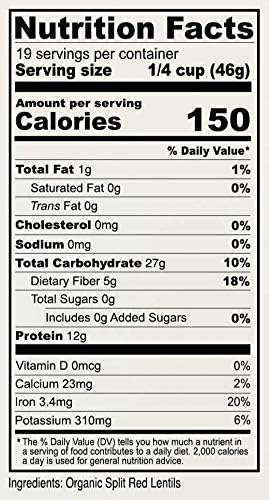 Anthony's Organic Split Red Lentils, 2 lb, Masoor Dal, Gluten Free, Non GMO, Vegan