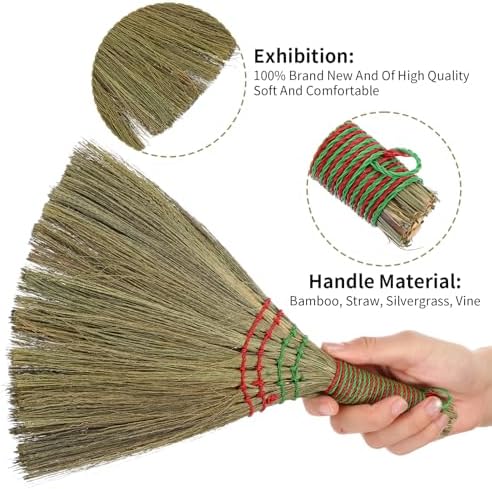 Small Natural Whisk Broom Straw Soft Broomstick with Handle Sweeping Duster Cleaning Supplies for Cleaning Kitchens Offices Homes Computers