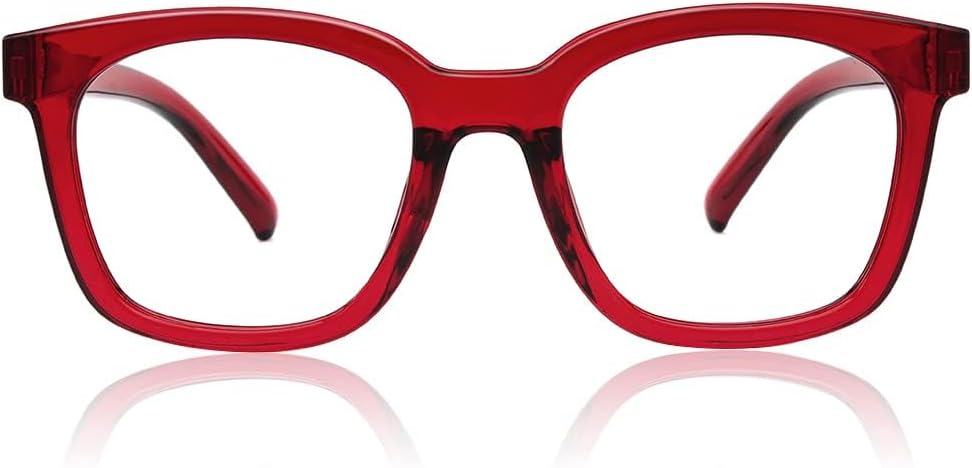JiSoo Square Oversized Reading Glasses Women 1.25, Chunky Stylish Designer Readers 1.25 Women with Spring Hinge, Red 1.25