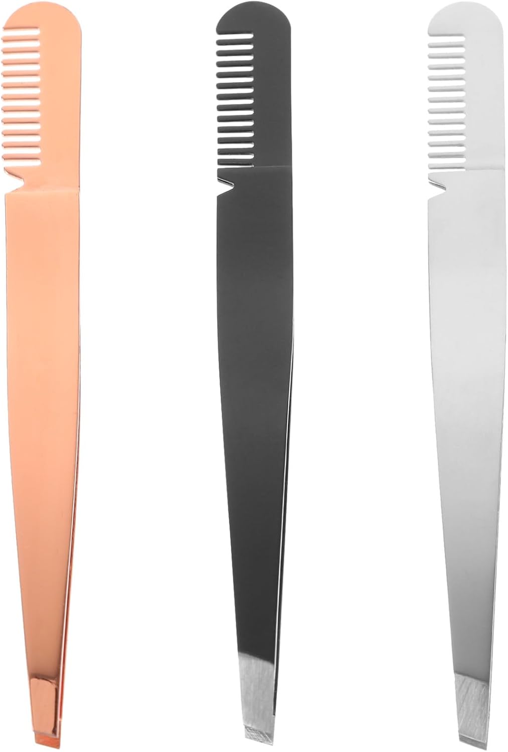 3pcs 2-in-1 Stainless Steel Eyebrow Tweezers Comb Precision Makeup Tools for Women Eyebrow Clamps with Lash Applicator for Facial Hair Removal Random Color Random Style