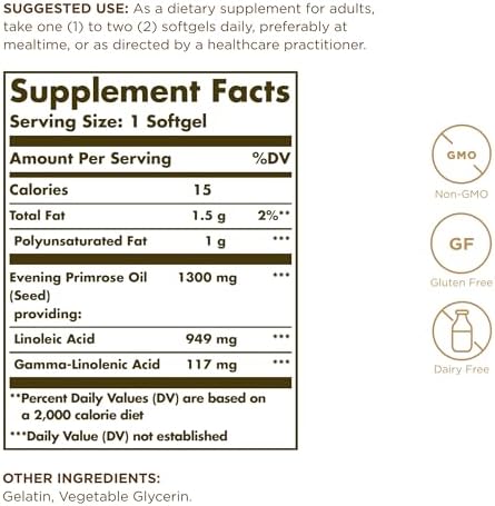 Solgar Evening Primrose Oil 1300 mg, 60 Softgels (Pack of 3) - Promotes Healthy Skin - Nutritional Support for Women - Non-GMO, Gluten Free, Dairy Free - 180 Total Servings