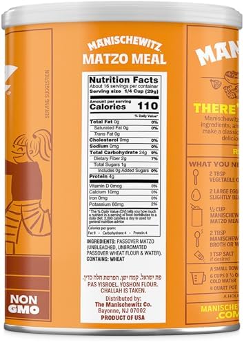 Manischewitz Matzo Meal, 16 oz Resealable Canister, (2 Pack - Total 2lbs) Kosher for Passover
