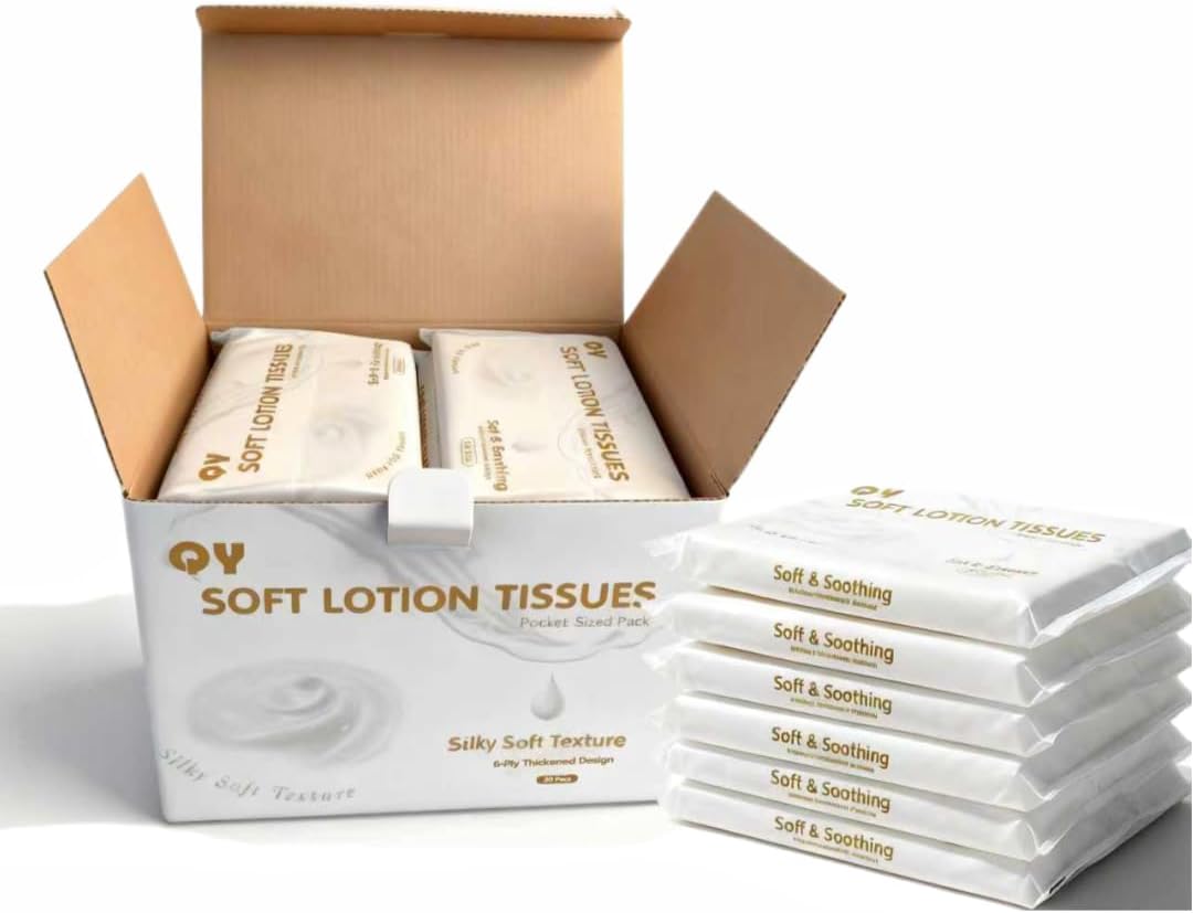 Lotion Facial Tissues,Ultra Soft 6-Ply Thicken,Travel Size Multipack Pocket Tissue, Hypoallergenic for Sensitive Skin and Babies, On-The-Go for Car, Purse, Office (20 Count-Pack of 8)