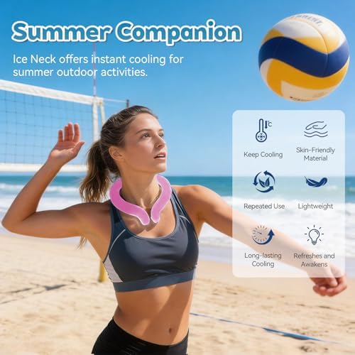 Neck Cooling Tube - Reusable Ice Neck Cooler, Wearable Cooling Neck Wrap for Personal Cooling Relief, PCM Cooling Device for Hot Flashes, Summer Heat, Outdoor Sports, Work & Travel(Rose)
