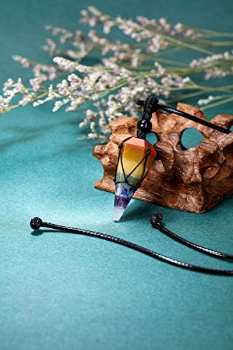 Top Plaza Mens Necklace 6 Facet Healing Crystal Stone Pendant Necklaces for Men Adjustable Natural Gemstone Pointed Necklace Energy Quartz Protect Jewelry for Women Men