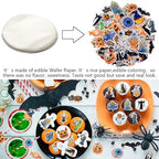 Morofme 60pcs Edible Halloween Cupcake Toppers Edible Ghost Cake Topper Wafer Paper Pumpkin Spider Cake Decorations Halloween Bat Black Cat for Cake Cookies Donut Decor, 21 kinds of patterns