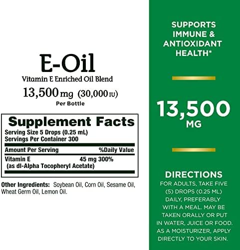 Nature’s Bounty Vitamin E Oil, Supports Immune & Antioxidant, 30,000IU Vitamin E, Topical or Oral, 2.5 Oz