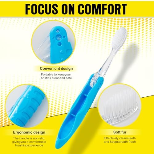 20 Folding Travel toothbrushes, Soft, Tooth Care, Individually Packaged, Outdoor, Camping, Business Trip, School, Family, Hiking, mini Size, Multicolor.