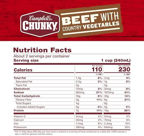 Campbell’s Chunky Soup, Beef Soup with Country Vegetables, 18.8 Oz Can