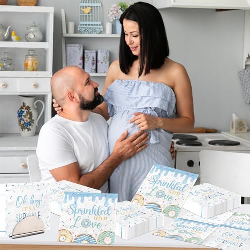 48Pcs Donut Sprinkles Napkins - Baby Sprinkle Decorations for Boy Blue Donut Sprinkled with Love Party Napkins Oh Boy It's A Sprinkle Party Decorations for Donut Baby Shower Decorations