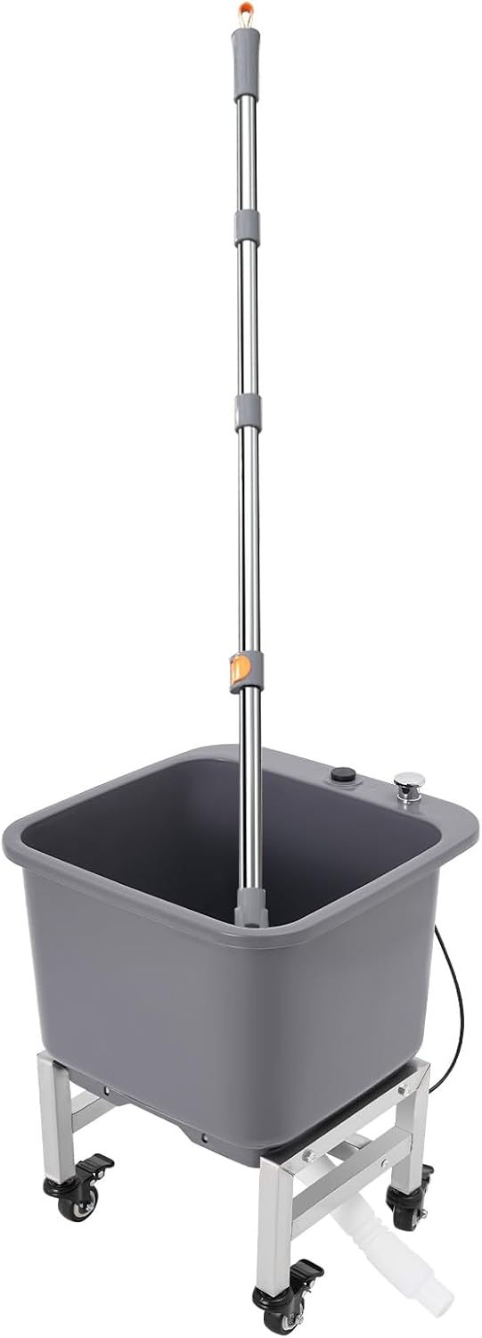 Floor Mop Sink, Freestanding Portable Mop Sink with 4 Wheels and Expandable Drain Hose, One-Touch Drain Mechanism Mops Buckets for Household/Commercial Use/14.17 * 12.6 * 10.24 in