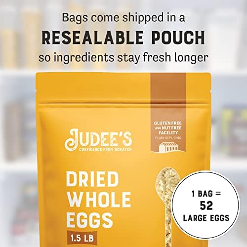 Judee's Gluten Free Dried Whole Egg Powder - Gluten-Free Egg Substitute for Baking - Protein Powder for Cooking - 1.5 lb Pouch