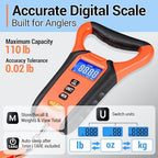 Fish Scale Floating Waterproof Digital Fishing Scale with Lip Grip, Replaceable Hook, LCD Display, 110lb Capacity, Auto Hold, Multiple Units(LB/OZ/KG), Included Measuring Tape – Ideal for Anglers